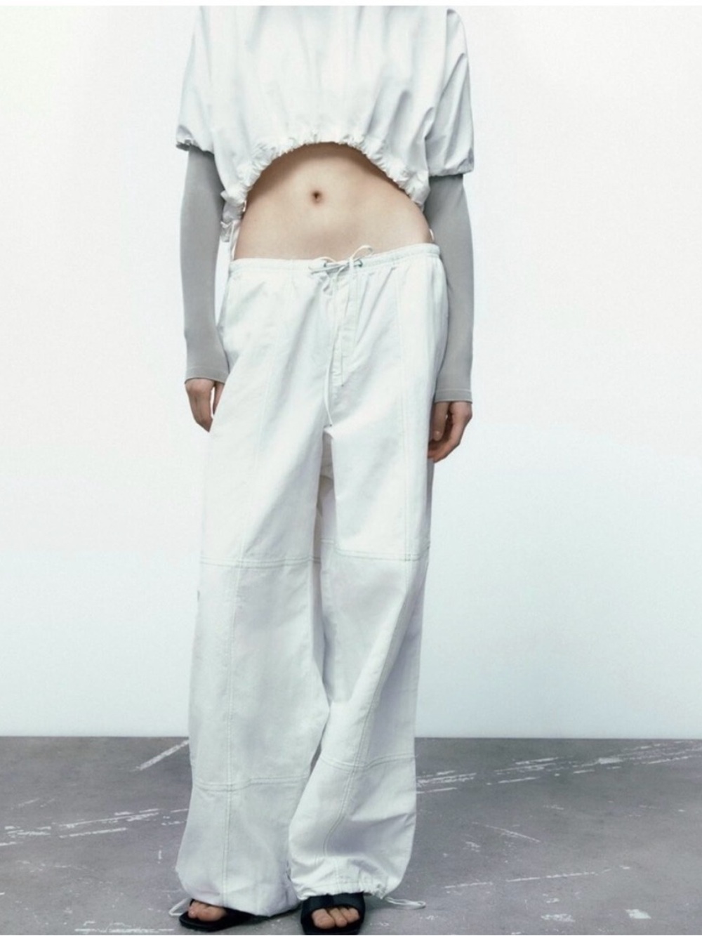 Zara White Nylon Balloon Parachute Pants Large